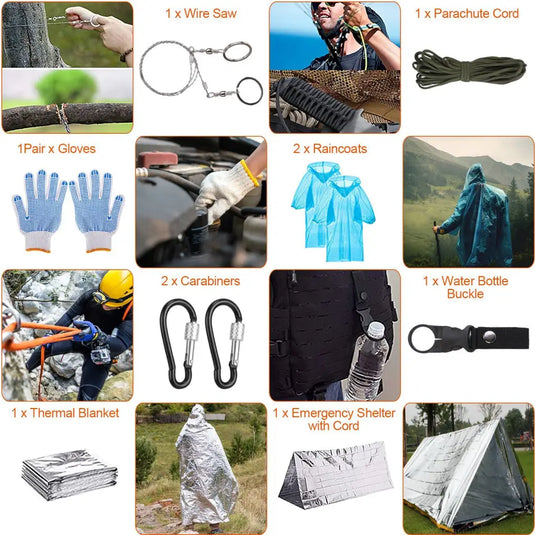 Outdoor Emergency Gear Survival Kit Camping Backpack Hiking Tactical SOS  Bag Set