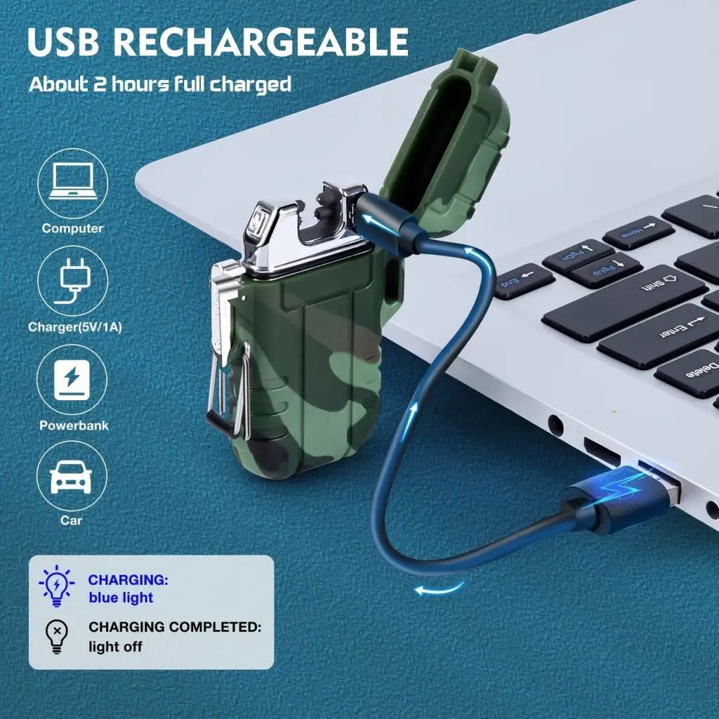 1pc Waterproof Windproof Lighter; USB Rechargeable Outdoor