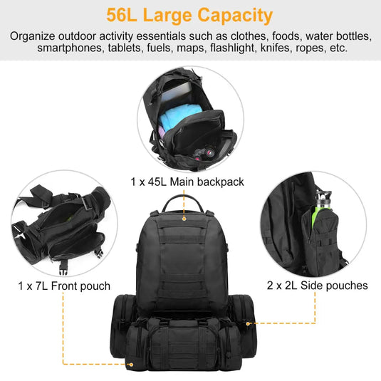 56L Military Tactical Backpack Rucksacks Army Assault Pack